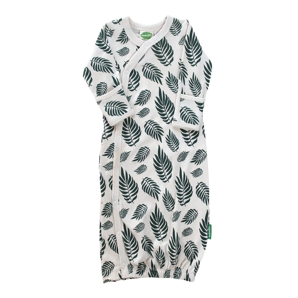 PARADE Organic Newborn Infant Kimono Gown - Green Leaves Signature Print